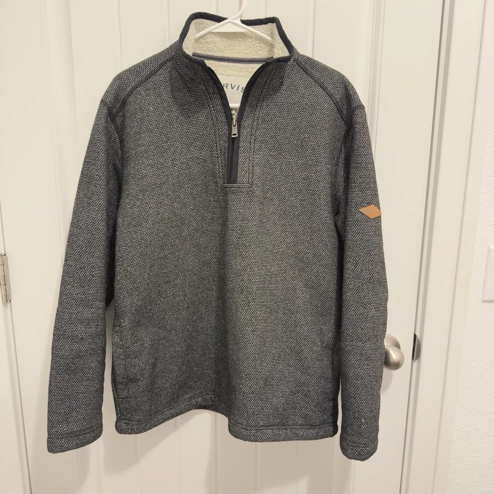 Orvis Mens Fleece Lined 1/4 Zip Pullover Jacket Black/White Size Medium